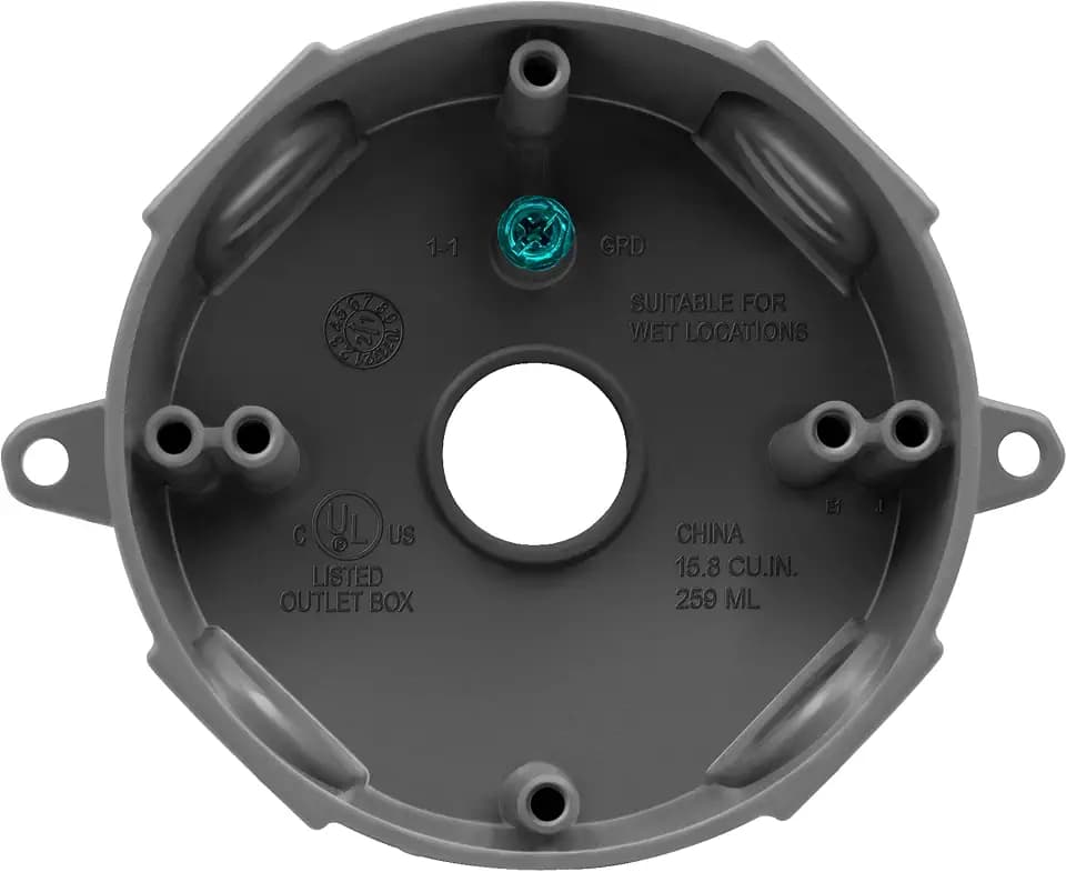 ENERLITES 4” Diameter Round Weatherproof Outlet Box with Five 3/4-in Threaded Outlets, Round Outdoor Electrical Box, 5 Holes 0.75” Each, 2-Gang, 5.4” Height x 4.05” Length x 1.57” Depth, EN4575 Grey
