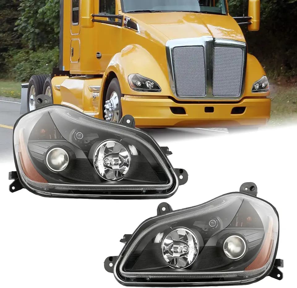 Duolctarms Black Headlight Headlamp Assembly Compatible for 2013-2021 T680 Left Driver Side&Right Passenger Side P54-6103-11000L, P54-6103-11000R