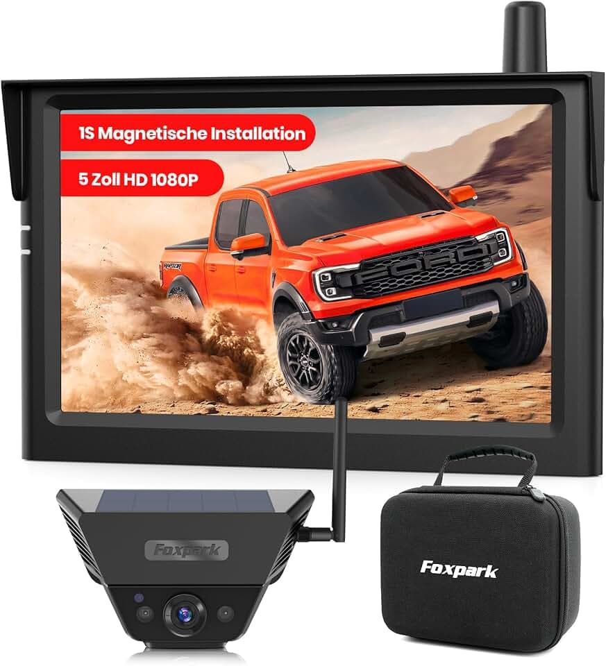 Solar Rückfahrkamera Kabellose Magnetisch 5 Zoll HD 1080P Bildschirm