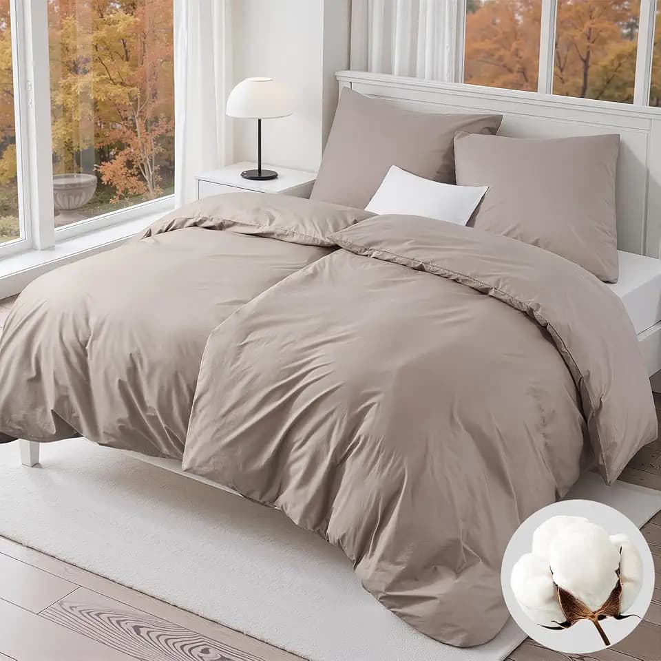 Bettwäsche 135x200 Khaki Baumwolle,Bettwäsche Braun Taupe 2 Bettbezüge 135x200 + 2 Kissenbezüge 80x80 cm ÖKO-TEX Bettwäsche-Sets 100% Baumwolle mit Reißverschluss