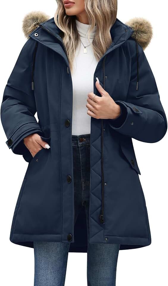 Vancavoo Winterjacke Damen Gefütterter Winterparka Wintermantel mit Kapuze