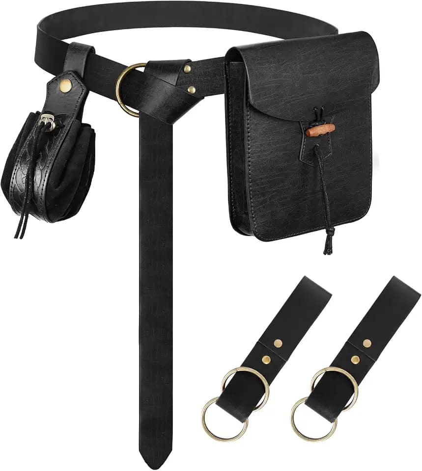 Renaissance Pirate Belt Pouch Set - 5PCS Renaissance Accessories, Medieval Belt for Ren Faire, LARP & Costume Parties (Black)