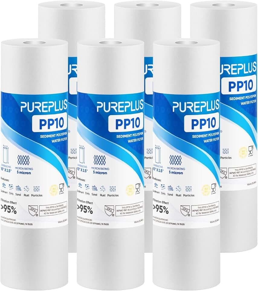 PUREPLUS 5 Micron 10"x2.5" Whole House Sediment Water Filter PP10 6 Pack
