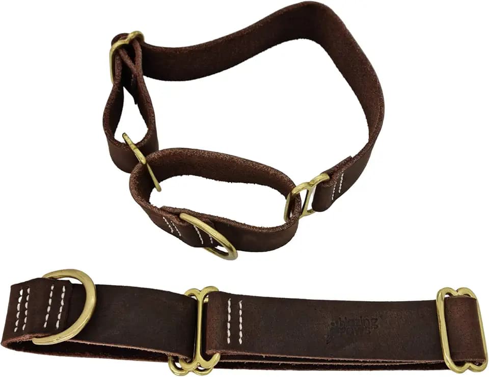 Vibrington Martingale Leather Dog Collar, Slip-On, Adjustable, for Large XL XXL Dogs, 1.5 Inch Wide in Colorful Thick Distressed Leather Shades (Brown, XL: Neck Size 19-22 Inches)