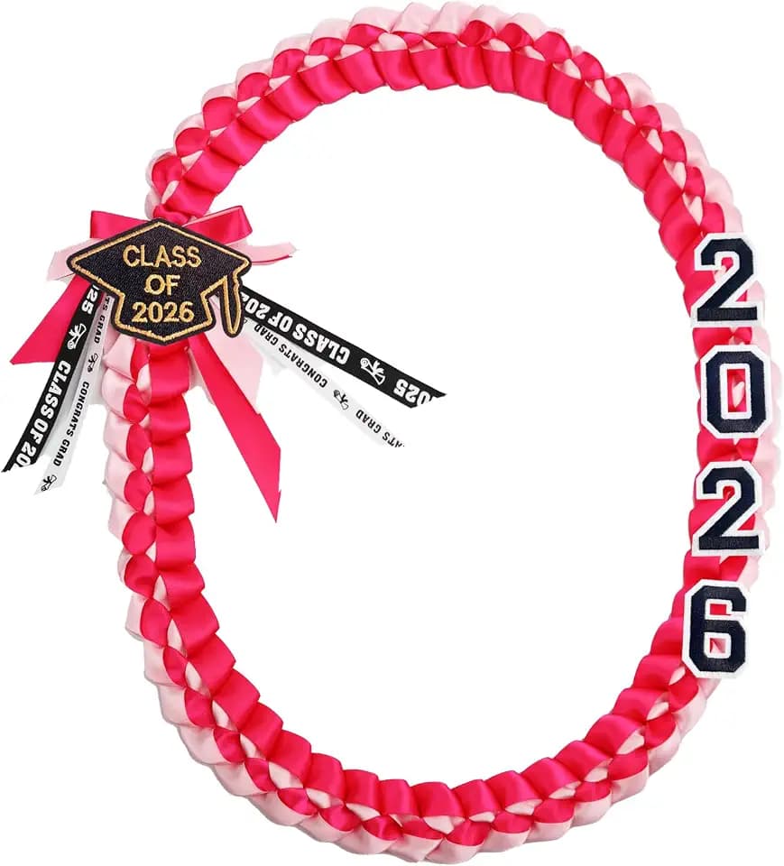 Class of 2027 Graduation Honor Ribbon Leis Braided Necklace for College Student School Grad Party Supplies (Pink, 2026)
