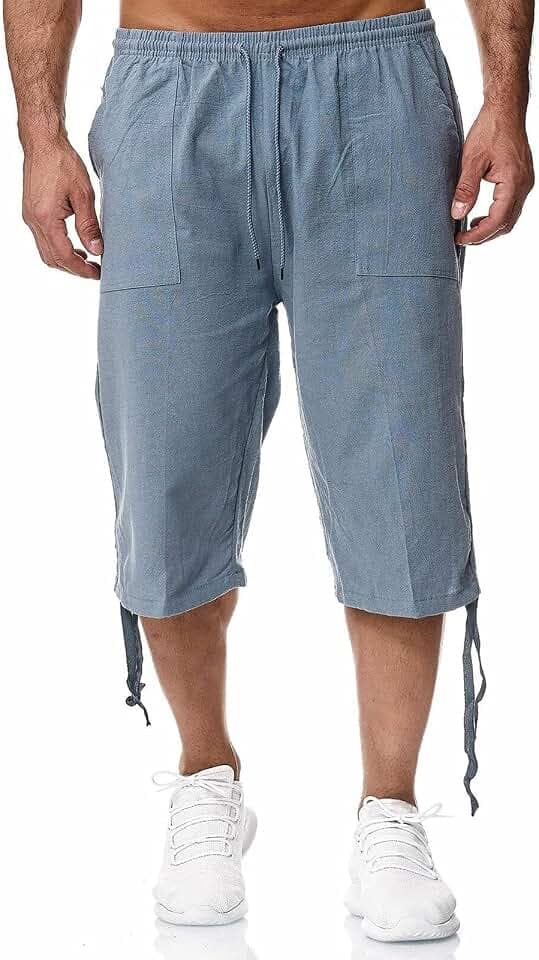 Remxi Herren-Shorts, 3/4-Leinen-Shorts, lockere Passform, Sommer, lässige Cargohose