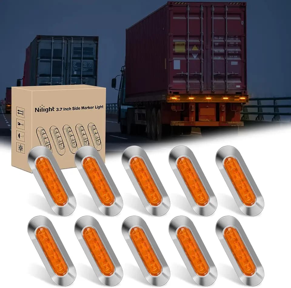 Nilight 3.7" Amber Oval Side Marker Light, 4 LED IP68 Waterproof