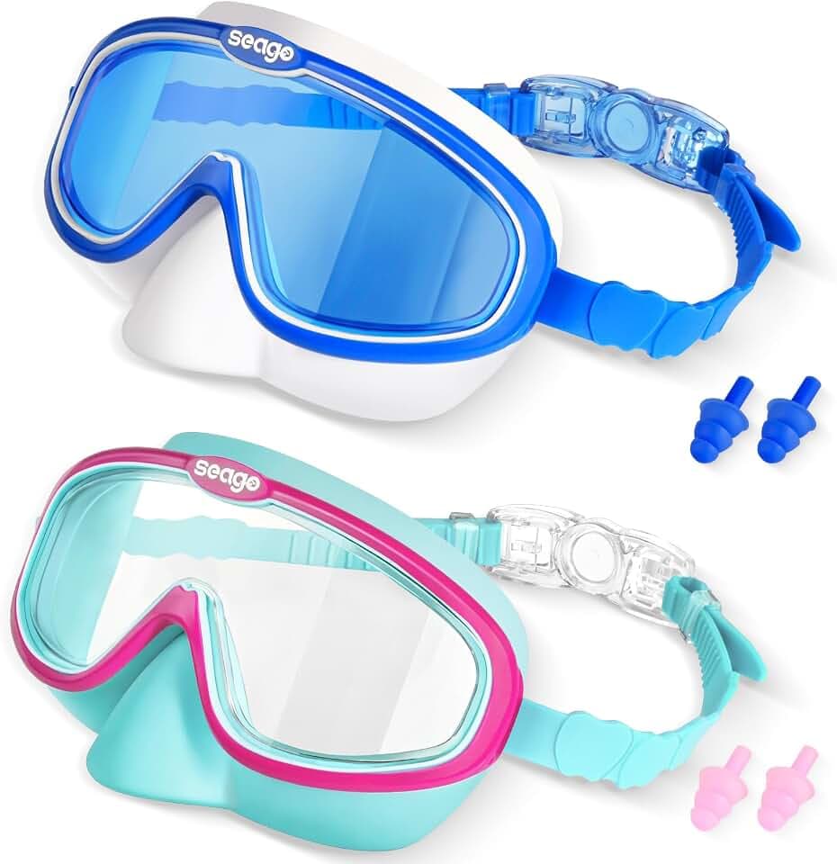 Seago Kids Swim Goggles with Nose Cover 2 Pack for 3-14 Anti-Fog Clear View