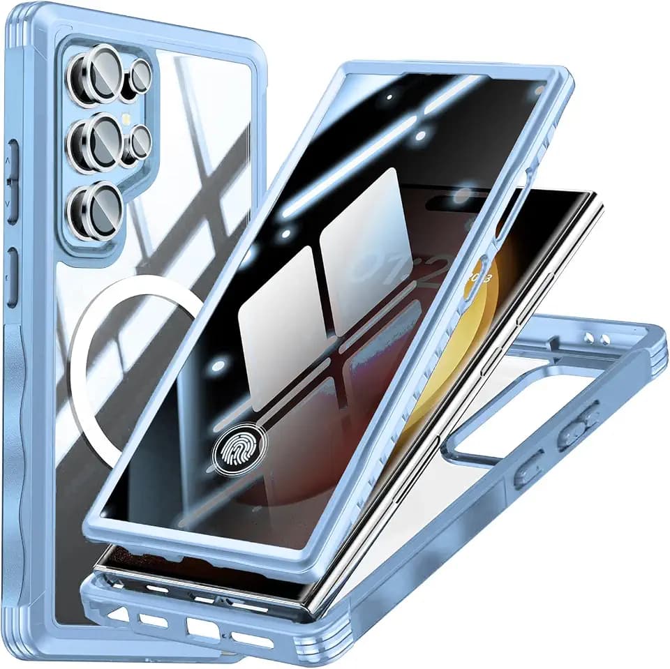 Privacy Case for Samsung Galaxy S25 Ultra,Compatible MagSafe,Galaxy S25 Ultra Magnetic Cover Built-in Privacy Screen Protector and Camera Protector,Full Body Case for Samsung S25 Ultra,Blue