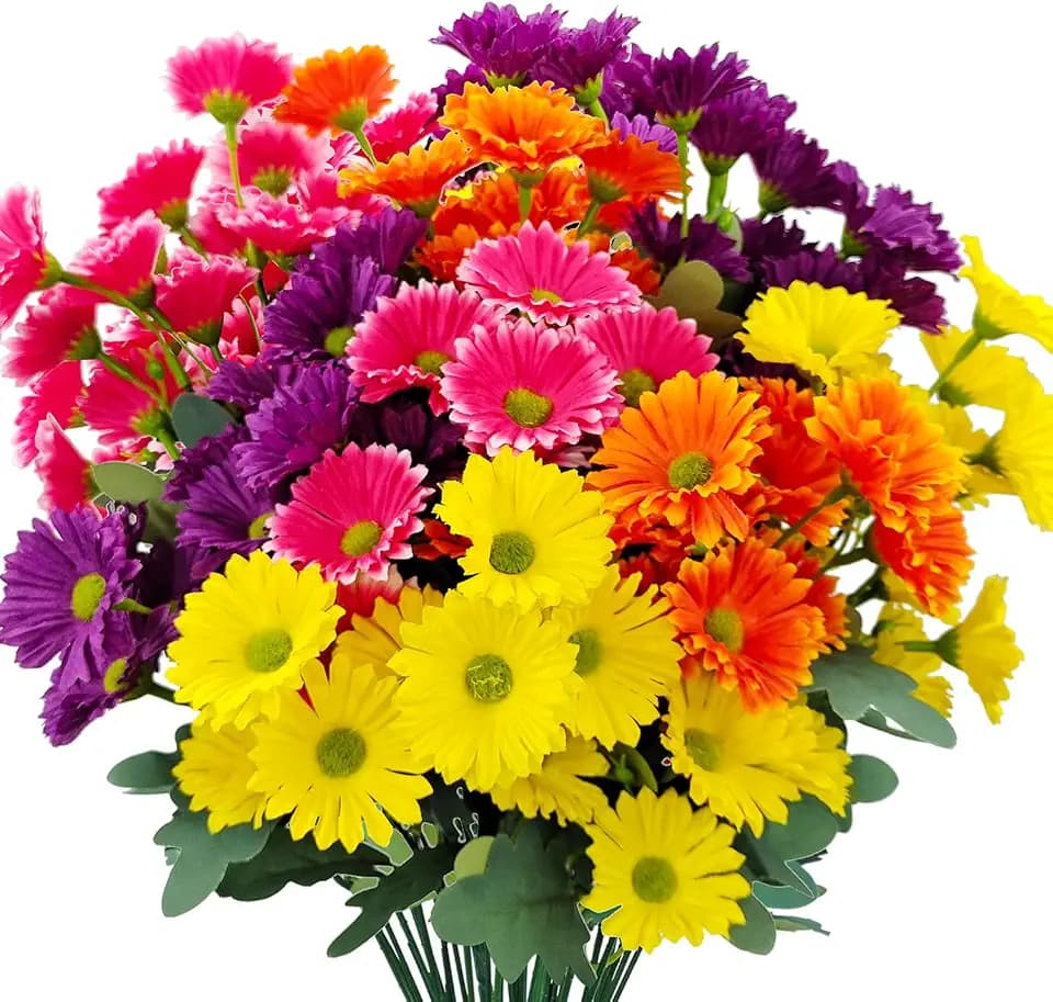 8 Bundles Artificial Silk Daisy Flower Fake Outdoor Bouquet Artificial Bulk Bouquet UV Protection for Garden Front Porch Planter Home Indoor Table Top Vase Decoration (Multi-Color)