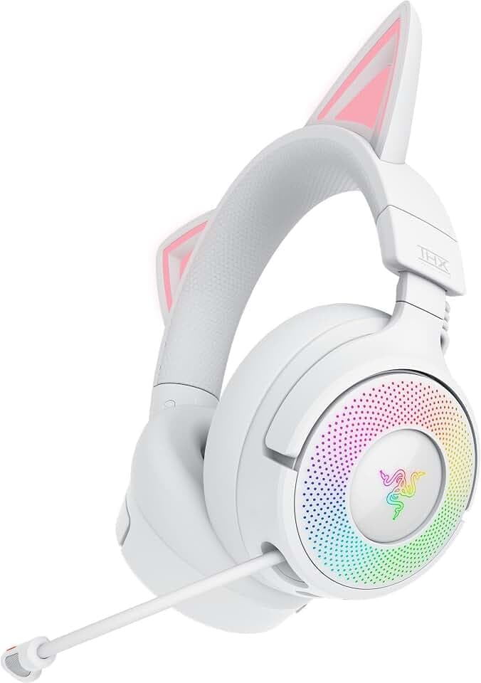 Razer Kraken Kitty V3 Pro - Kabelloses RGB-Kitty-Headset für Gaming - Reaktive Streaming-Katzenohren - Triforce 40mm Treiber - Hyperspeed Wireless & Bluetooth - THX Spatial Audio | Weiß