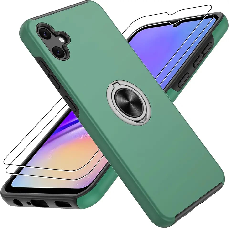 Gritup for Galaxy A05 Case with HD Screen Protector×2,Shockproof Phone Case with 360° Magnetic Ring Holder Kickstand Phone Case for Galaxy A05,Green