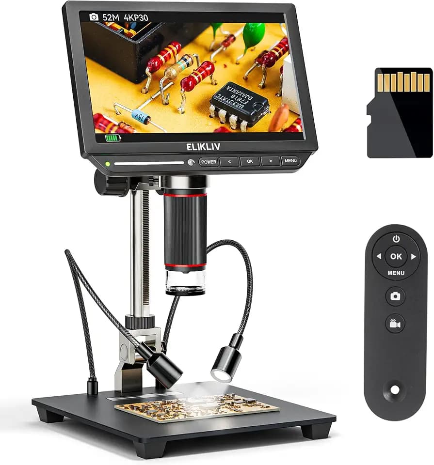 Elikliv EM4K 4K Coin Digital Microscope, 8" 52MP HDMI Soldering Microscopes