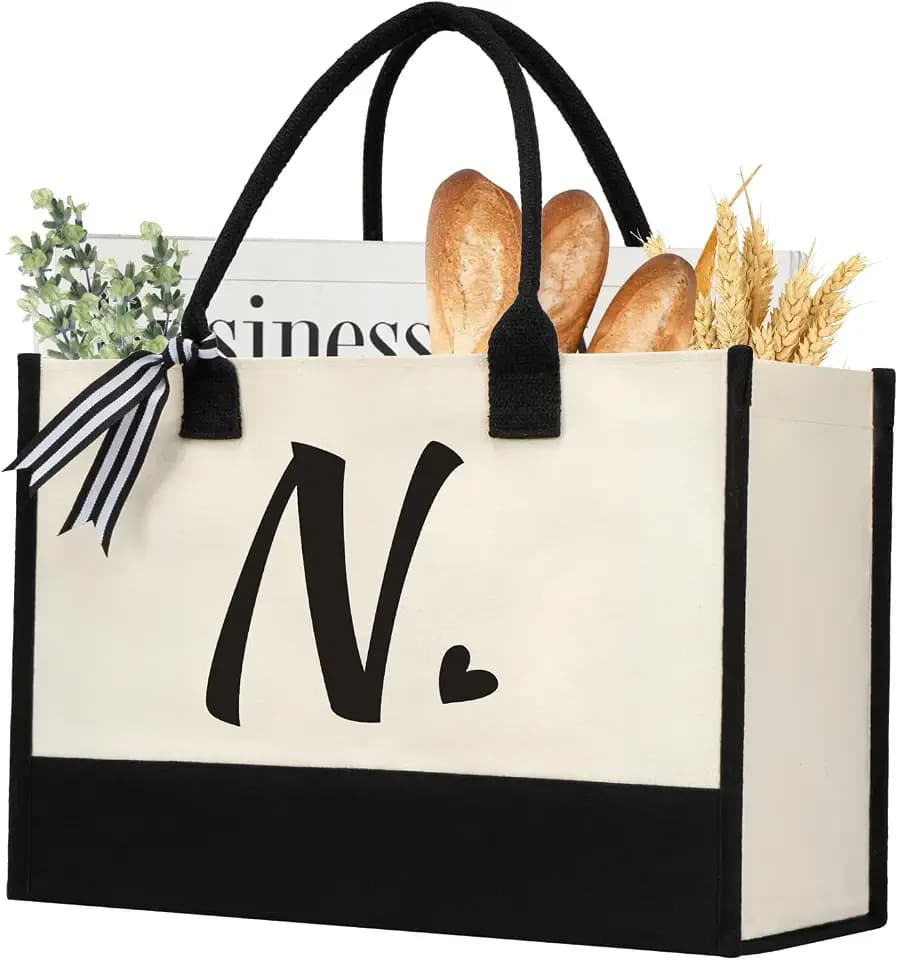 shenee Initial Canvas Tote Bag, Personalized Beach Bags Gift for Women