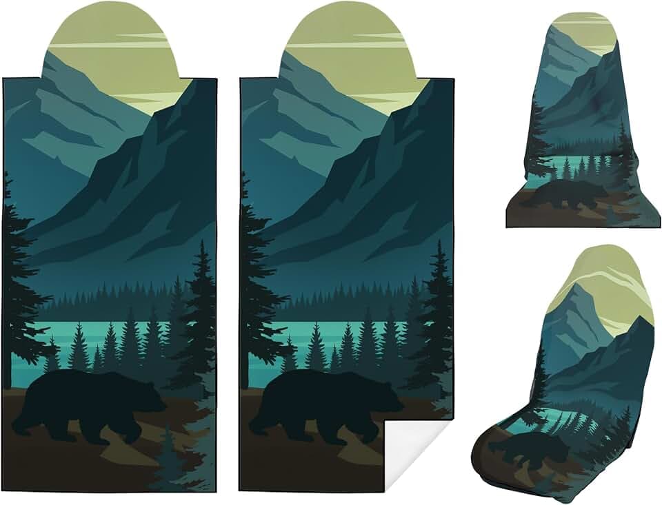 2 Pack Car Seat Towel Covers for Gym, Front Seats, Black Bear