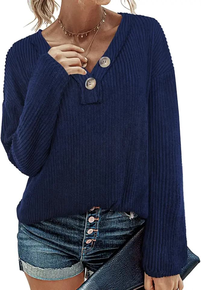 Fashion Clothing Womens Sweatshirt Long Sleeve Lightweight Sweaters V-Neck Button Down Sweatshirt for Women