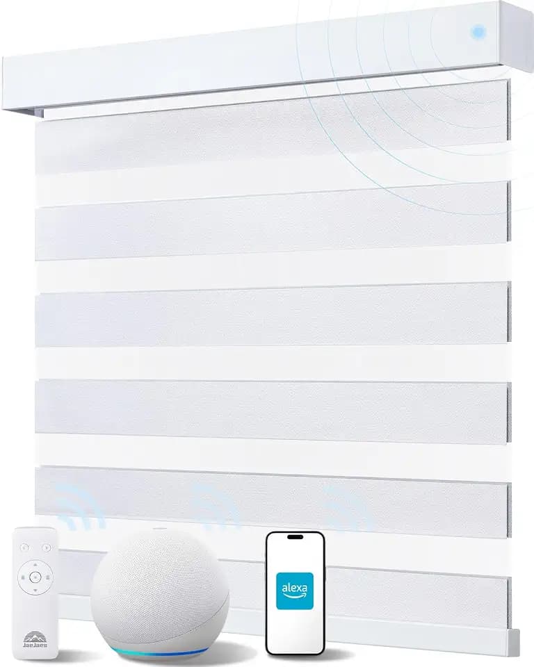 Smart Zebra Blinds for Windows, Alexa Motorized Blinds with Remote Control, Automatic Electric Power Zebra Shades for Indoor Windows (29" W x 72" H, White)