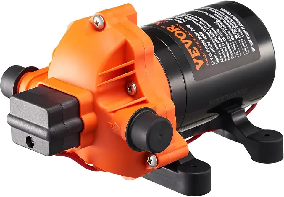 VEVOR 12V Diaphragm Pump, 3.5 GPM (13.25 L/min), 3-Chamber 12 Volt DC Water Pump with Automatic Pressure Switch 40-100 PSI Adjustable, 50 PSI, 1/2'' MNPT Port, for RV Yacht Food Truck Camper Marine