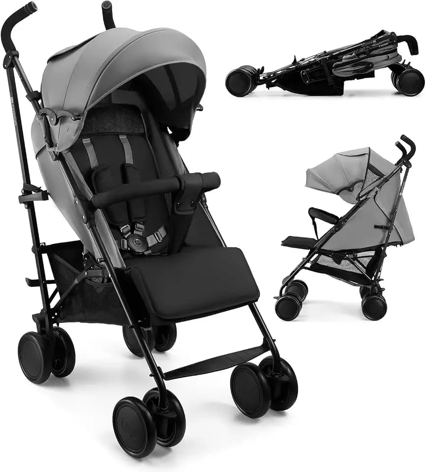 Kinderkraft Buggy SIESTA 2 bis 22 kg, nur 7,9 kg, zusammenklappbar, Liegeposition, verstellbare Fußstütze, Verdeck mit Mesh und Peekaboo, 5-Punkt-Gurt, kompakt, Grau