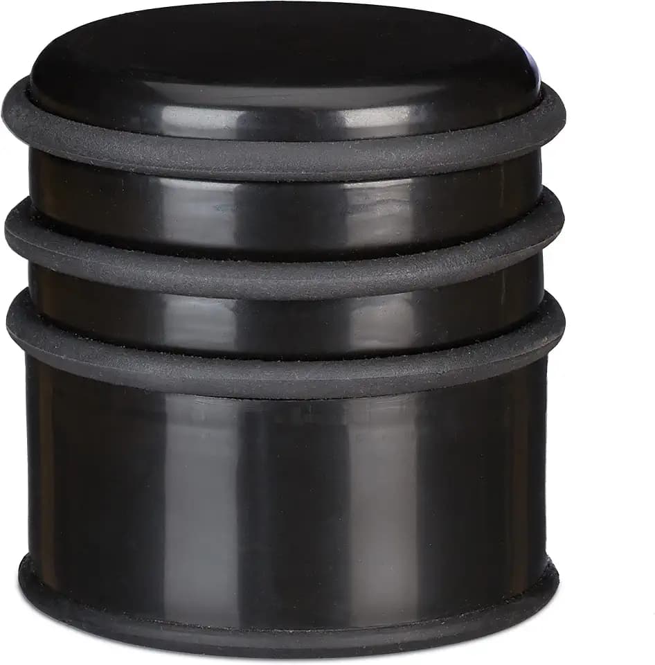 Relaxdays Türstopper für den Boden, schwerer Türpuffer, für Türen & Fenster bei Luftzug, 3 Gummiringe, ∅ 7 cm, schwarz