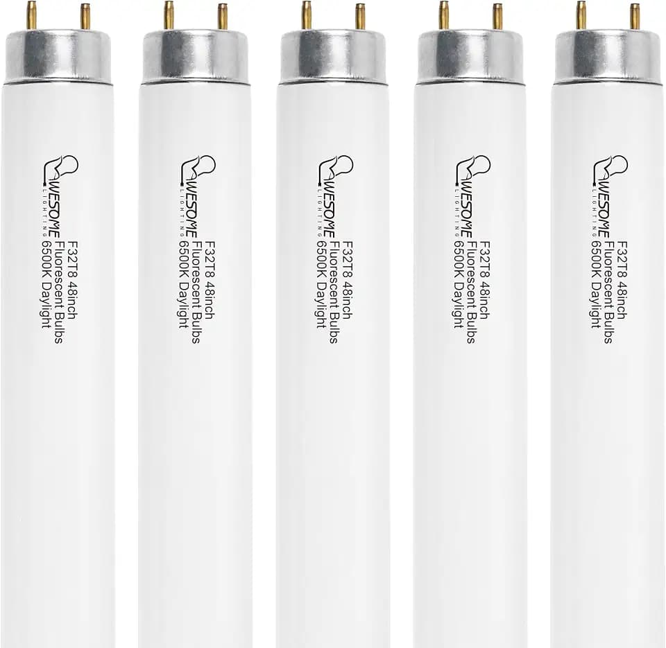 F32T8/865 Fluorescent Light Bulb, 48 Inch, 32 Watts, 6500K Daylight, 2800 Lumens, G13 Bi-Pin Base, 4FT T8 Fluorescent Tube Light Bulbs - 5 Pack
