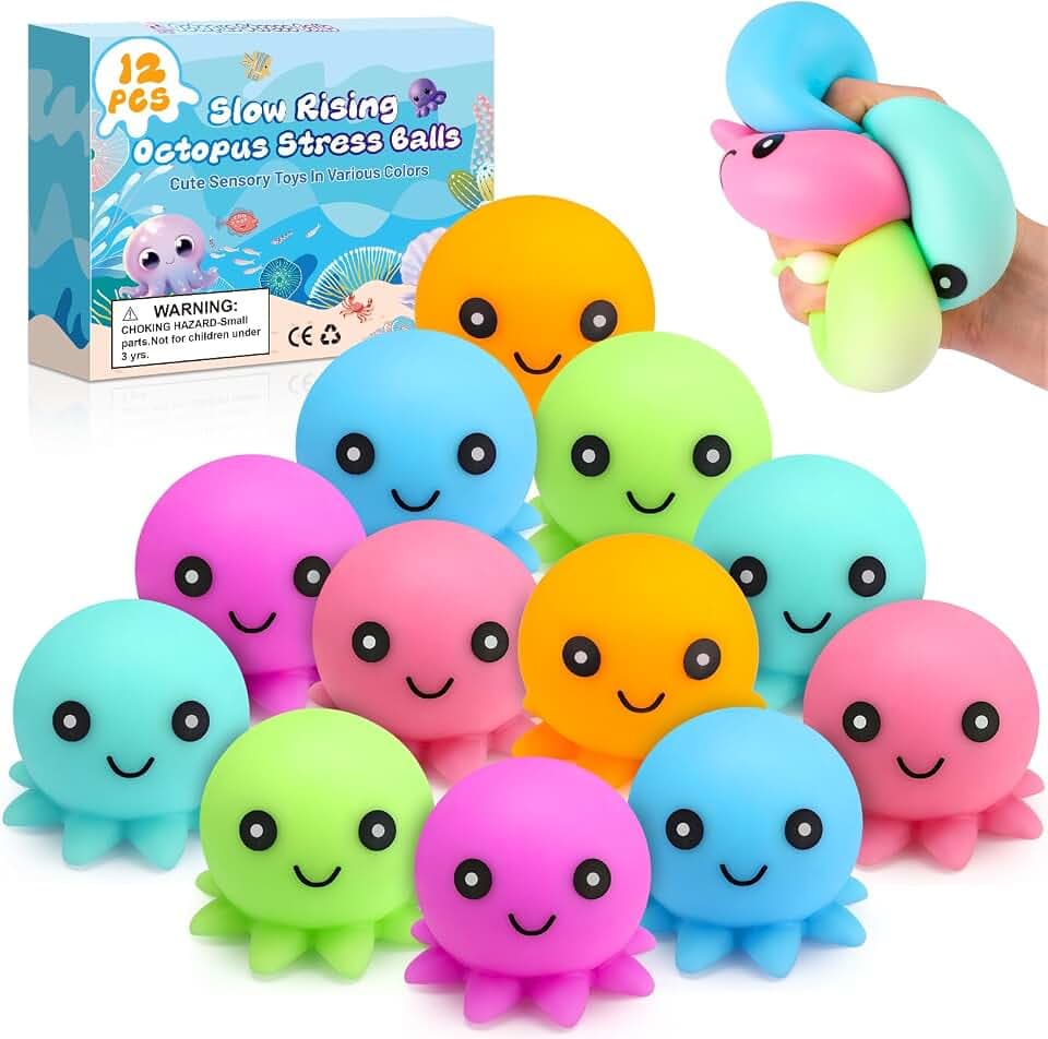 12 Pack Stress Balls , Cute Octopus Fun Squish Ball