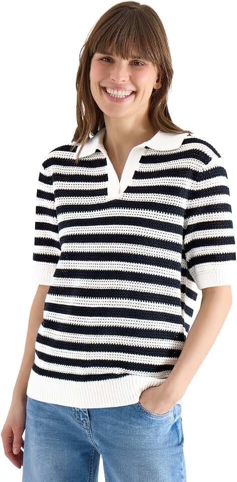 Cecil Damen Kurzarm Poloshirt in Crochet-Qualität