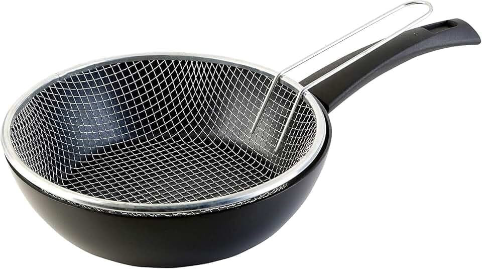 WECOOK! Ecogreen Fritier Bratpfanne mit Korb 20 cm, Antihaftbeschichtung XYLAN Plus PFOA-frei, Gepresstes Aluminium, Full Induction, Tuchschutz, Vitrokeramik, Gas, Geschirrspüler