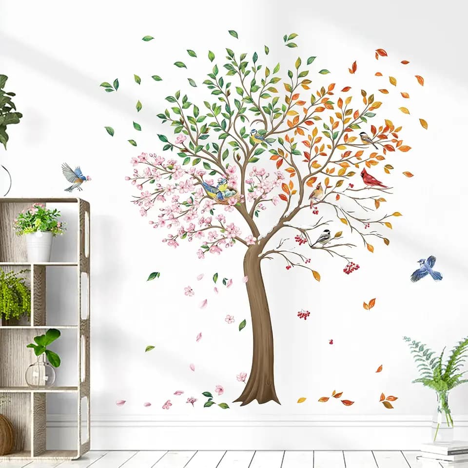 wondever Wandtattoo Jahreszeiten Baum Wandsticker Vögel auf Baum (H: 160cm)