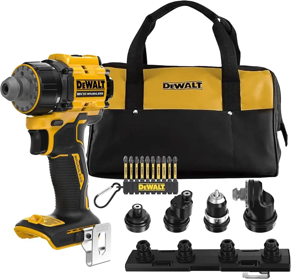DEWALT 18V XR Akku-Mehrkopf-Bohrschrauber, bürstenlos, mit 4 austauschbaren Köpfen, inkl. Aufbewahrungstasche & 10-Tlg. 57mm PH/PZ FLEXTORQ Schraubendreher-Set, nur Gerät (ohne), DCD803KN-XJ -...