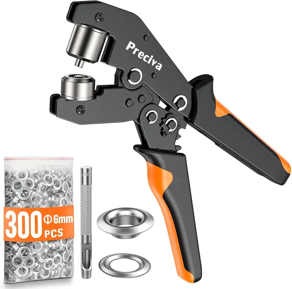 Ösenzange Set, Preciva Ösenzange mit Hebeltechnik zum Kräftesparen Ösenpresse mit 300 Ø6mm Ösen aus gehärtetem Stahl für PVC-Banner, Planen, Karton, Pappe