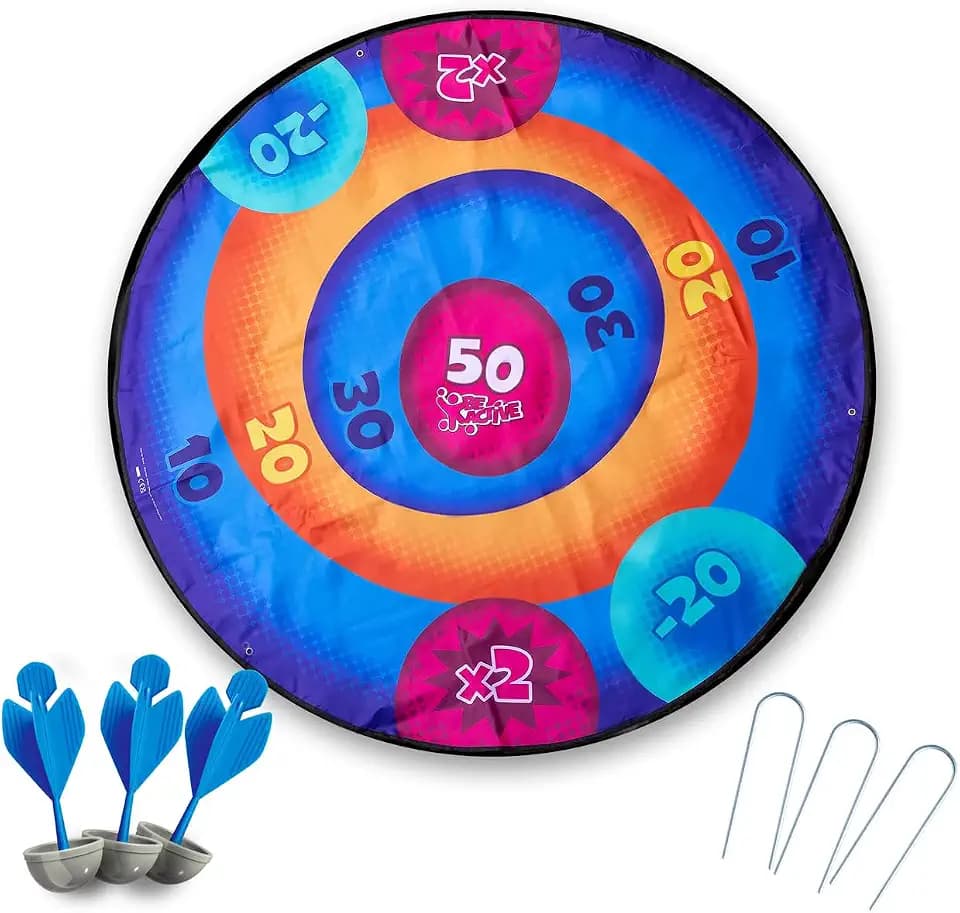 Simba Park Dart Wurfspiel – Outdoor-Dartspiel mit 3 Wurfpfeilen (14 cm) mit Softspitze, Faltbare Zielscheibe (Ø 132 cm) & 3 Erdhaken, Wurfspiel für Kinder ab 3 Jahren