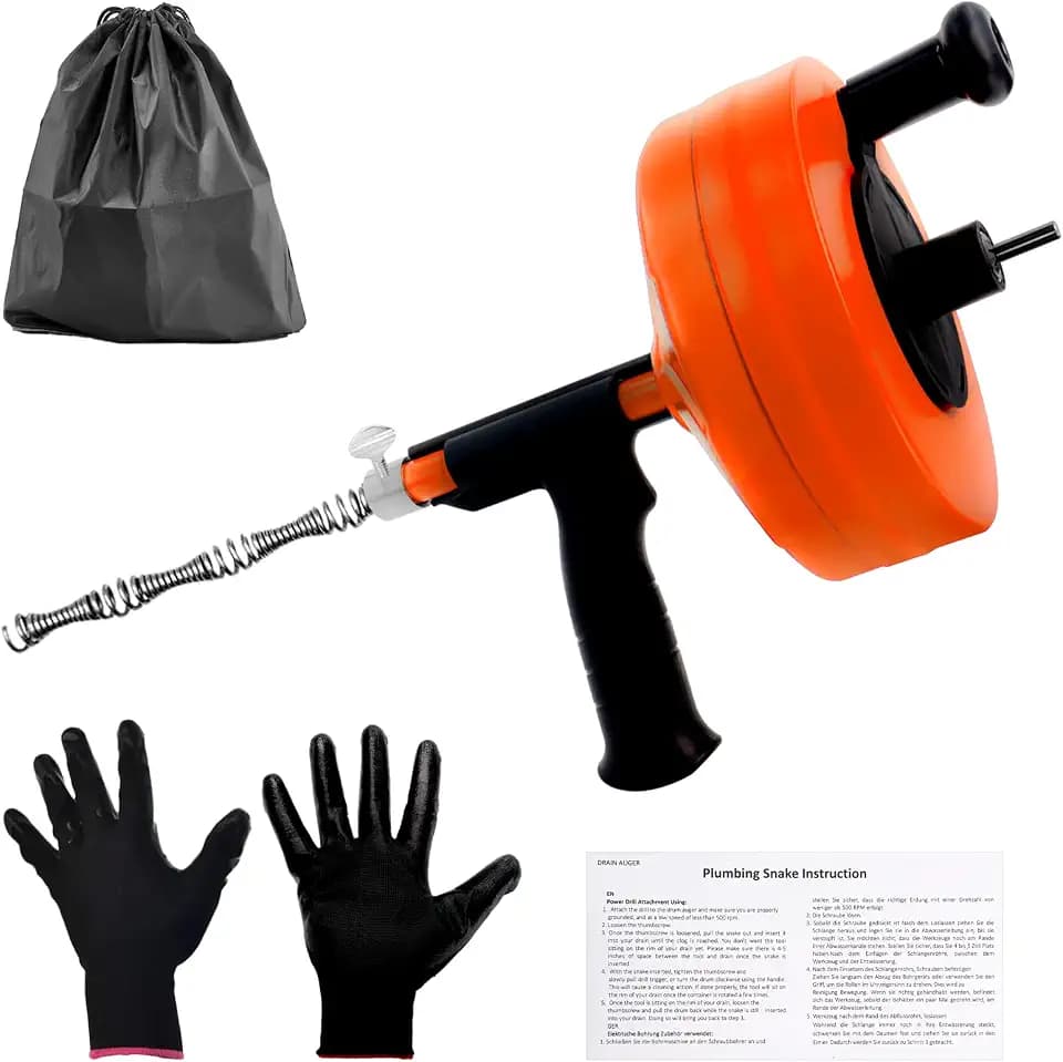 50FT Drain Auger with Drill Adapter, Manual or Powered Drain Snake