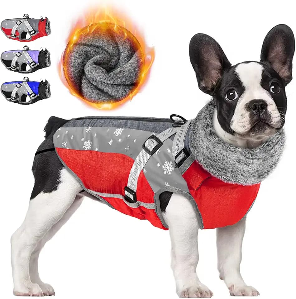 Nasjac Winter Hundemantel mit abnehmbarem Geschirr, wasserdichte Fleece warm hundejacke für kleine mittlere große Hunde, reflektierende einstellbare pelzige Hundekleidung Outdoor Hunter Weste