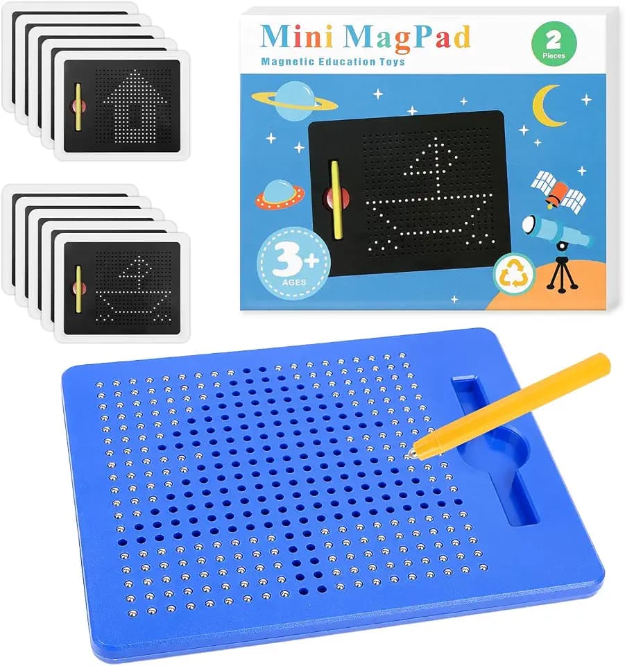 SULOLI Magnetische Zeichentafel,Zaubertafel,Pädagogisches Zeichentablett,Magnet Spiel mit Kugeln und magnetischem Stift für Kinder Schul Familie（Blau）