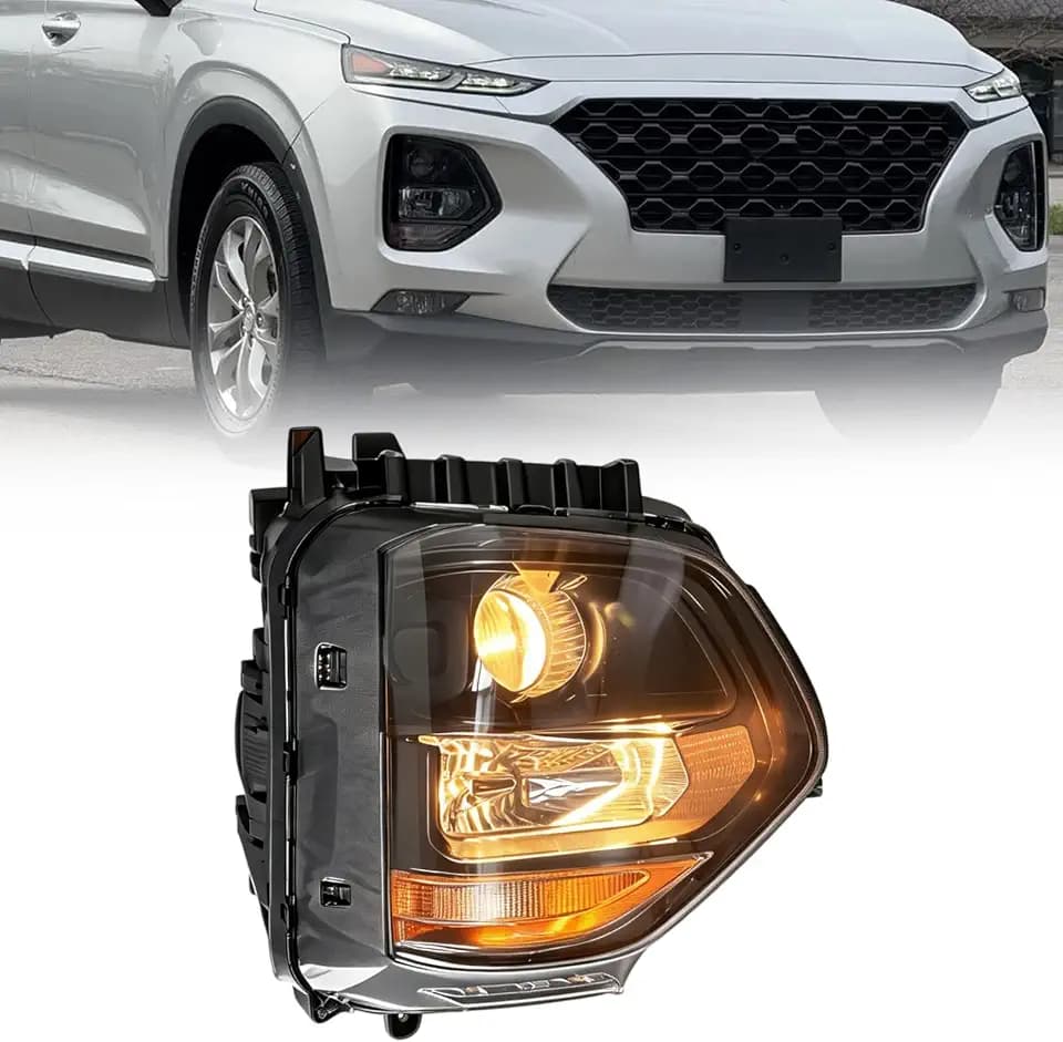 Headlight Assembly Compatible with 2019 2020 Hyundai Santa Fe SE/SEL Halogen Projector w/o LED 92102-S2000(Passenger Right Side)
