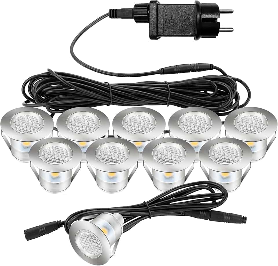 Auting Terrassen Einbaustrahler, 10er Set LED Bodeneinbaustrahler Warmweiß IP67 wasserdicht Terrassen Einbaustrahler für außen innen Küche, Garten Holzbrücke Pool Holzdeck,Treppen