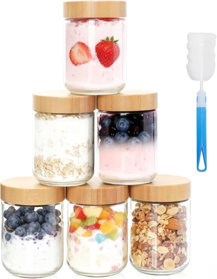 AiQInu 6 Stück 16oz/480ml Overnight Oats Gläser, Meal Prep Gläser, Luftdicht, Spülmaschinenfest, Einmachgläser für Salat, Joghurt, Pudding, Kaffeebohnen, Gewürzen