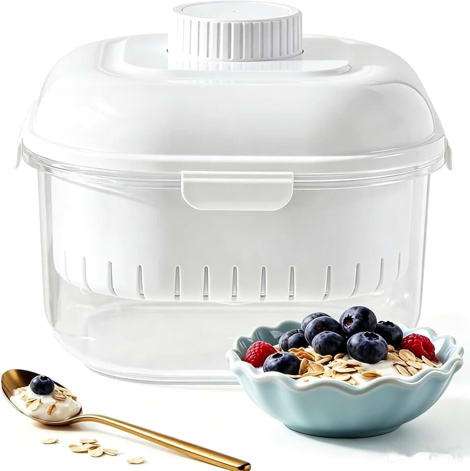 Griechischer Joghurtsieb,Waschbar Molkeabscheider mit Deckel,2500ML Joghurt Sieb Mit Filtertuch Wiederverwendbarer für Herstellung Dicker Griechischer Joghurt Sojabohnenmilch (Weiß1)