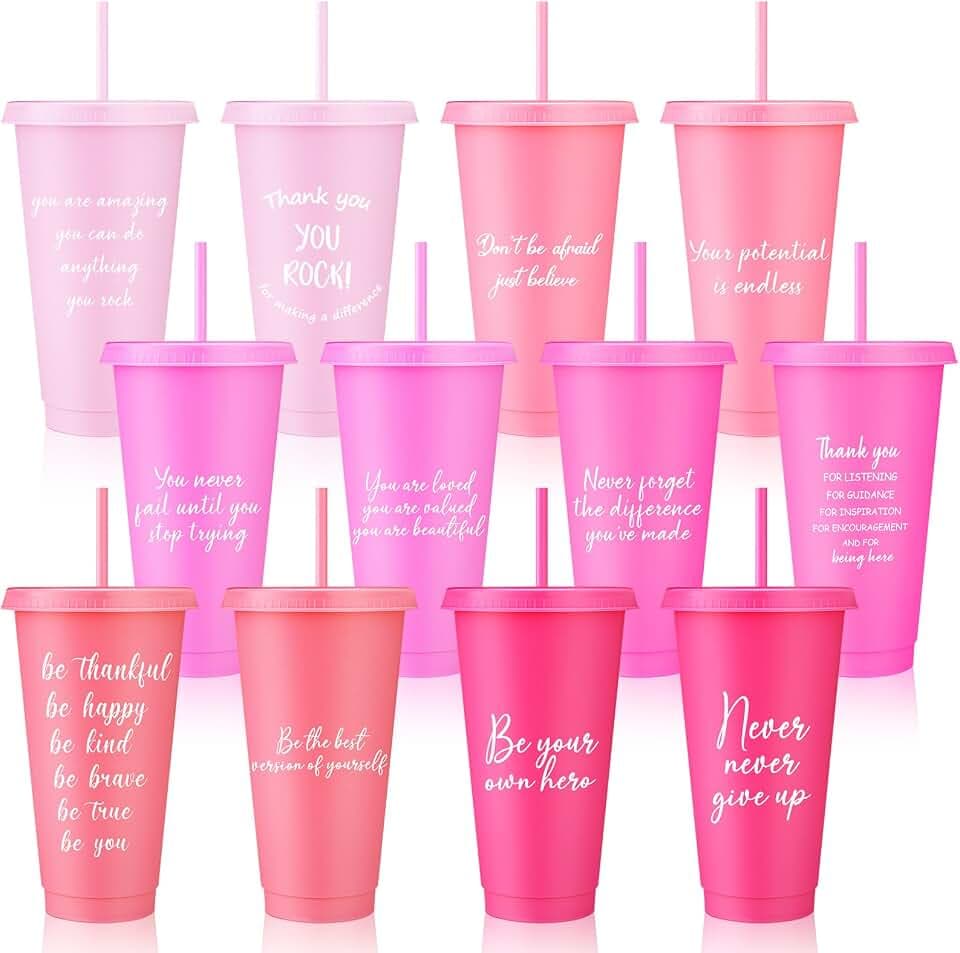 12 Pcs Inspirational Gifts for Women 24 oz Cups, Pink