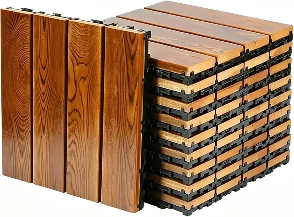 10 PCS Non-Slip Interlocking Teak Brown Deck Tiles 12" x 12" for Home Decor