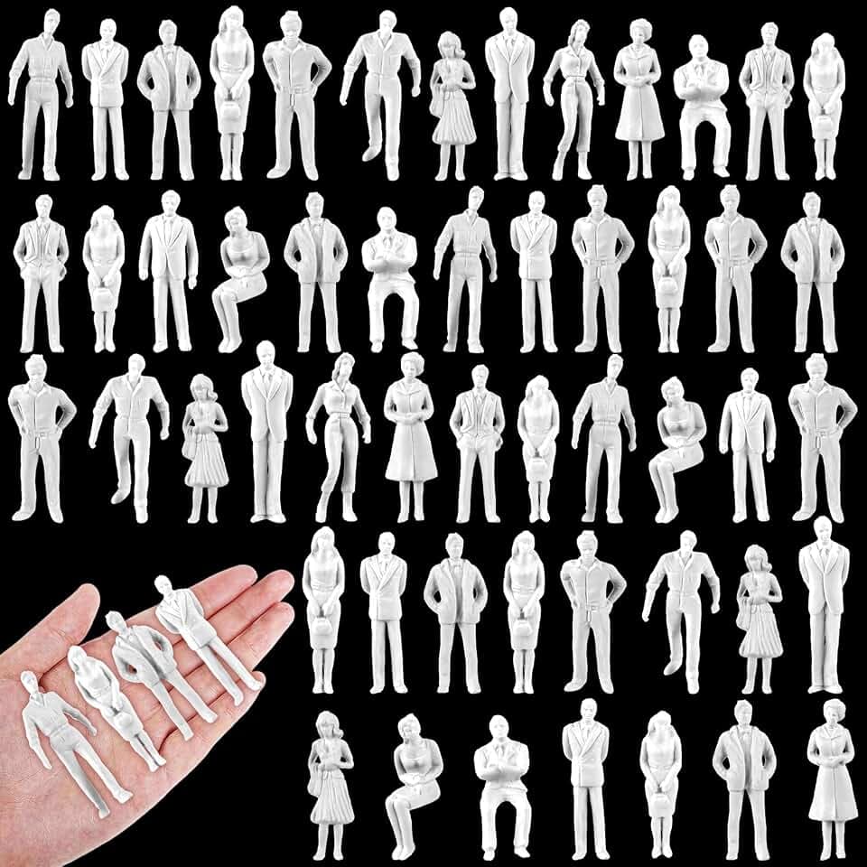 Namalu 80 Mini Menschen Figuren H0 1:25 Stehende und Sitzende Mini Figuren 2,95 Zoll Miniaturleute Weiße Modellfiguren Modelleisenbahn Architekturmodell Modelle Menschen für Miniatur
