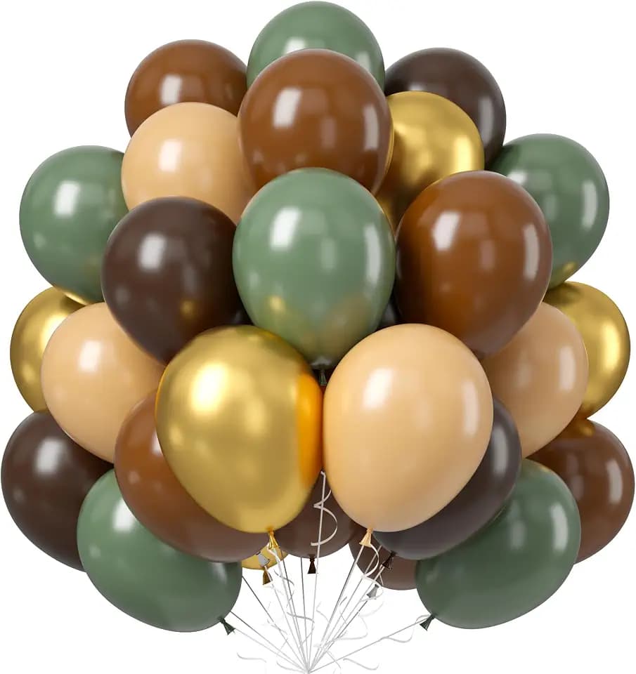 Sage Green Brown Balloons, 60PCS Thick Hunting Safari Camo Party Balloon
