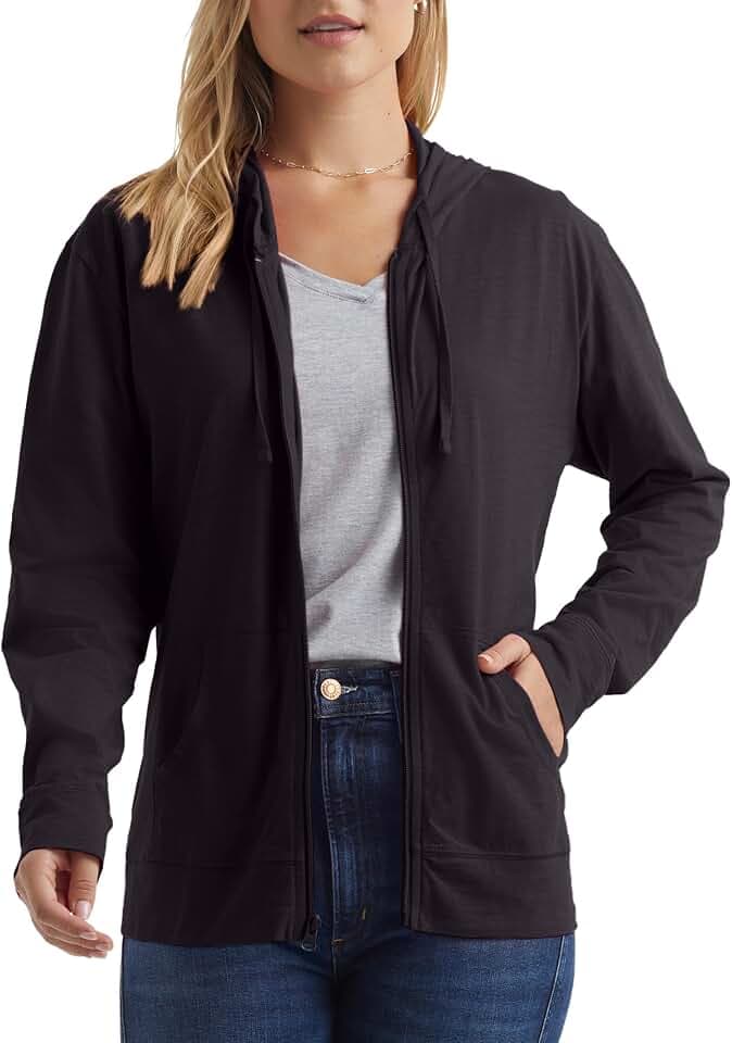Hanes Women's Lightweight Full Zip Hoodie, Textured Cotton Zip Up, T-Shirt Hoodie