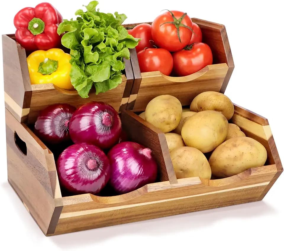 Acacia Wood Pantry Storage Bins, Stackable 3-piece set