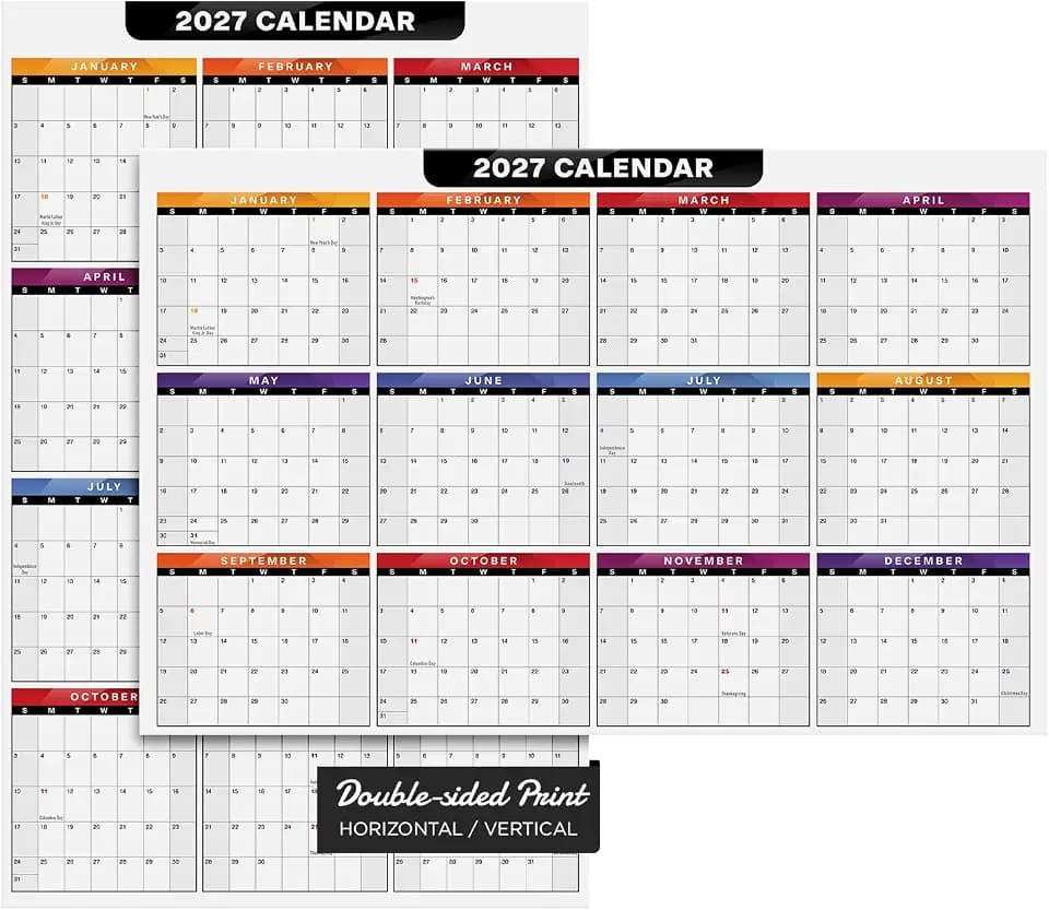 2027 Full Desk Calendar - 11 x 17” Large Size 12 Month Wall Planner for Office and Homes - 2 Sided Vertical and Horizontal Reversible - Printed on Thick & Durable 80lb Cardstock (216 gsm) - 2 Per Pack