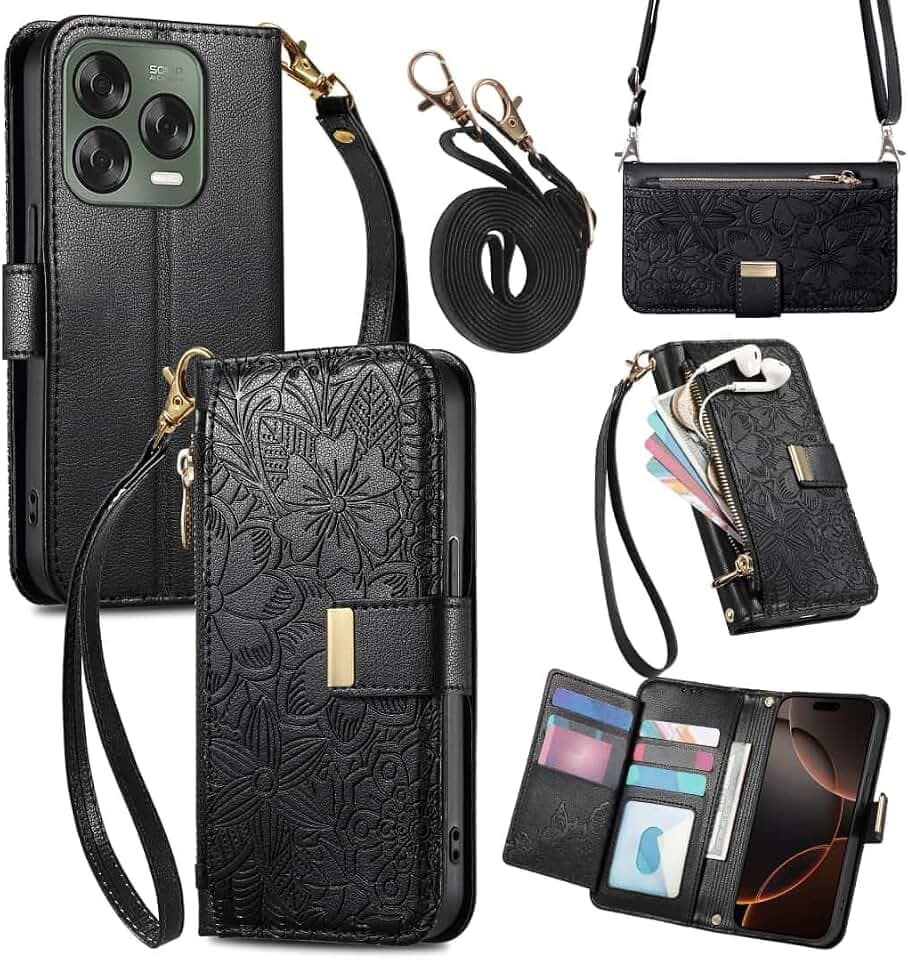 Umhängetaschen Handyhülle Für ZTE Blade V70 Vita / V70 Design, Fall- Und Kratzfest Wallet Hülle Mit TPU Innenschale, Vielseitig Schutzhülle Mit Ständer, Black.