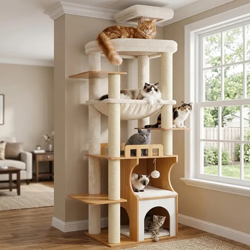 Gitelsnour Modern Cat Tree Tower, 2-Layer Condo & Perch, Big Hammock 102WB