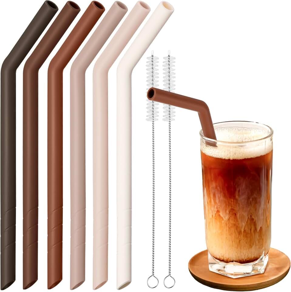 NiHome 6 PCS Extra Wide Reusable Bent Silicone Straws for Boba & Smoothies