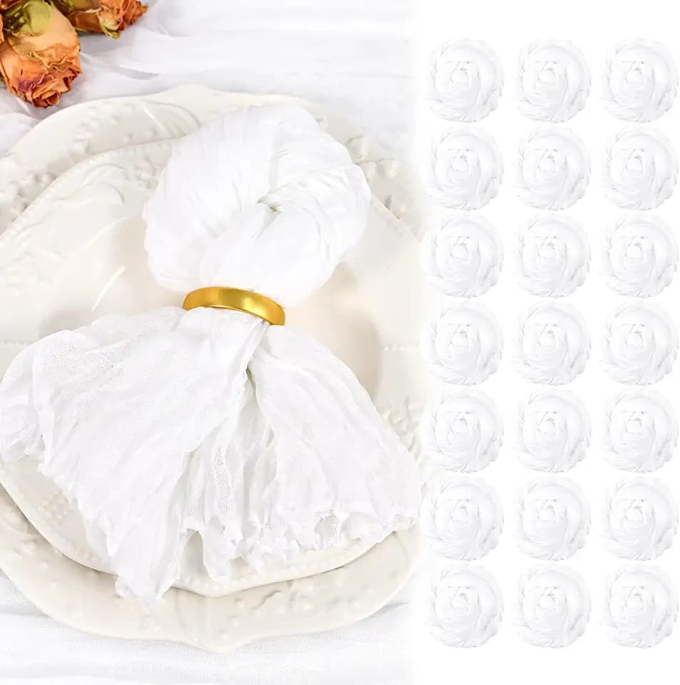 36 Pack White Cheesecloth Napkins 20"x20" Boho Gauze Napkins Set of 12 Wrinkled Cheese Cloth Napkins Washable Dinner Table Napkin for Wedding Party Baby Shower Birthday Decor